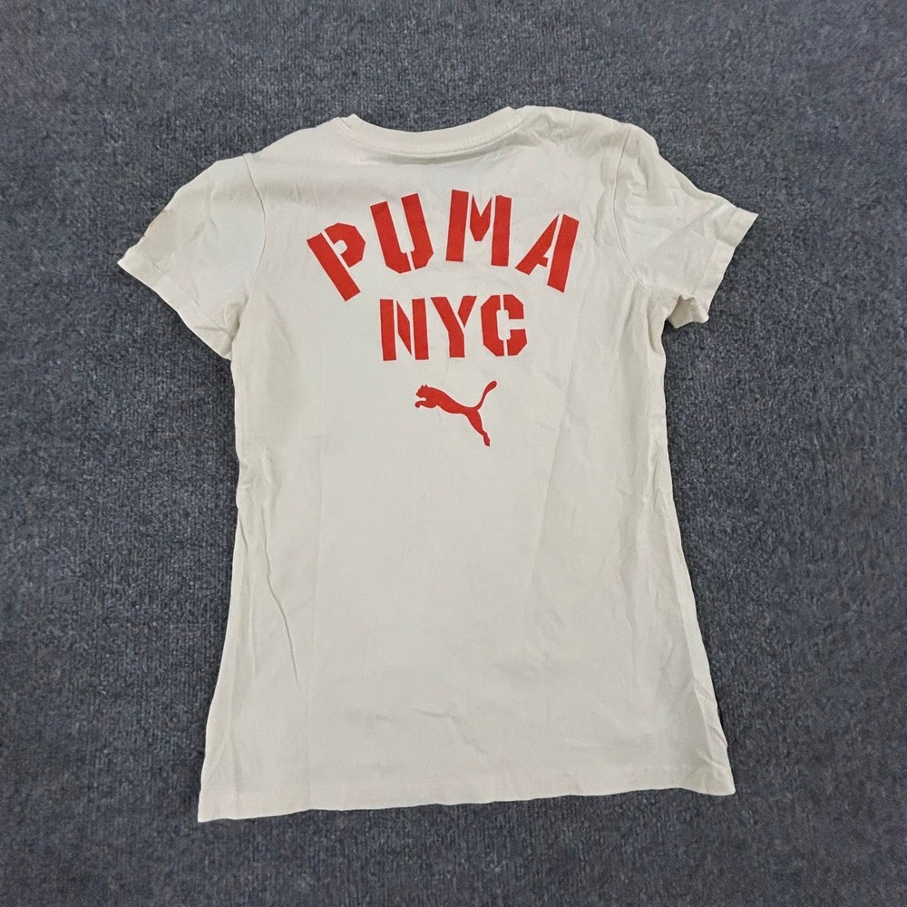 Puma T-Shirt Womens Size S Cream NYC Graphic Short Sleeve Slim Fit Cotton Tee